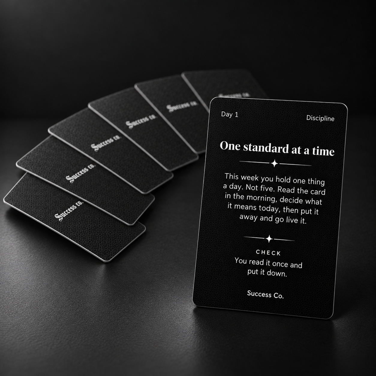 Success Co. Week of Success card deck, seven cards fanned